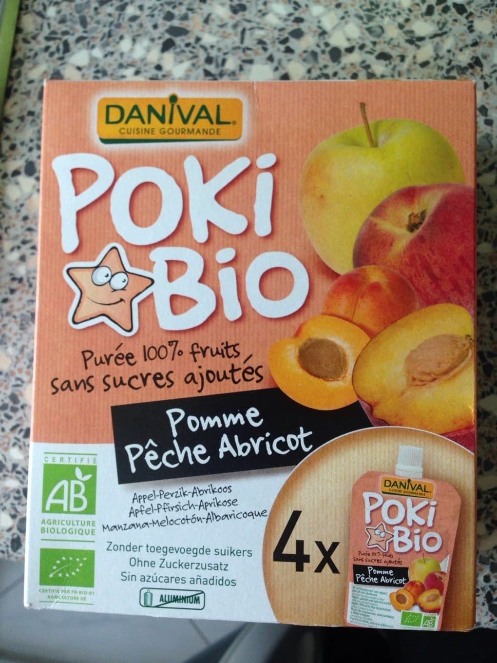 Ethiquable Poki Bio - Purée Pomme, Pêche & Abricot 100% Fruit Bio Sans Sucres Ajoutés packshot