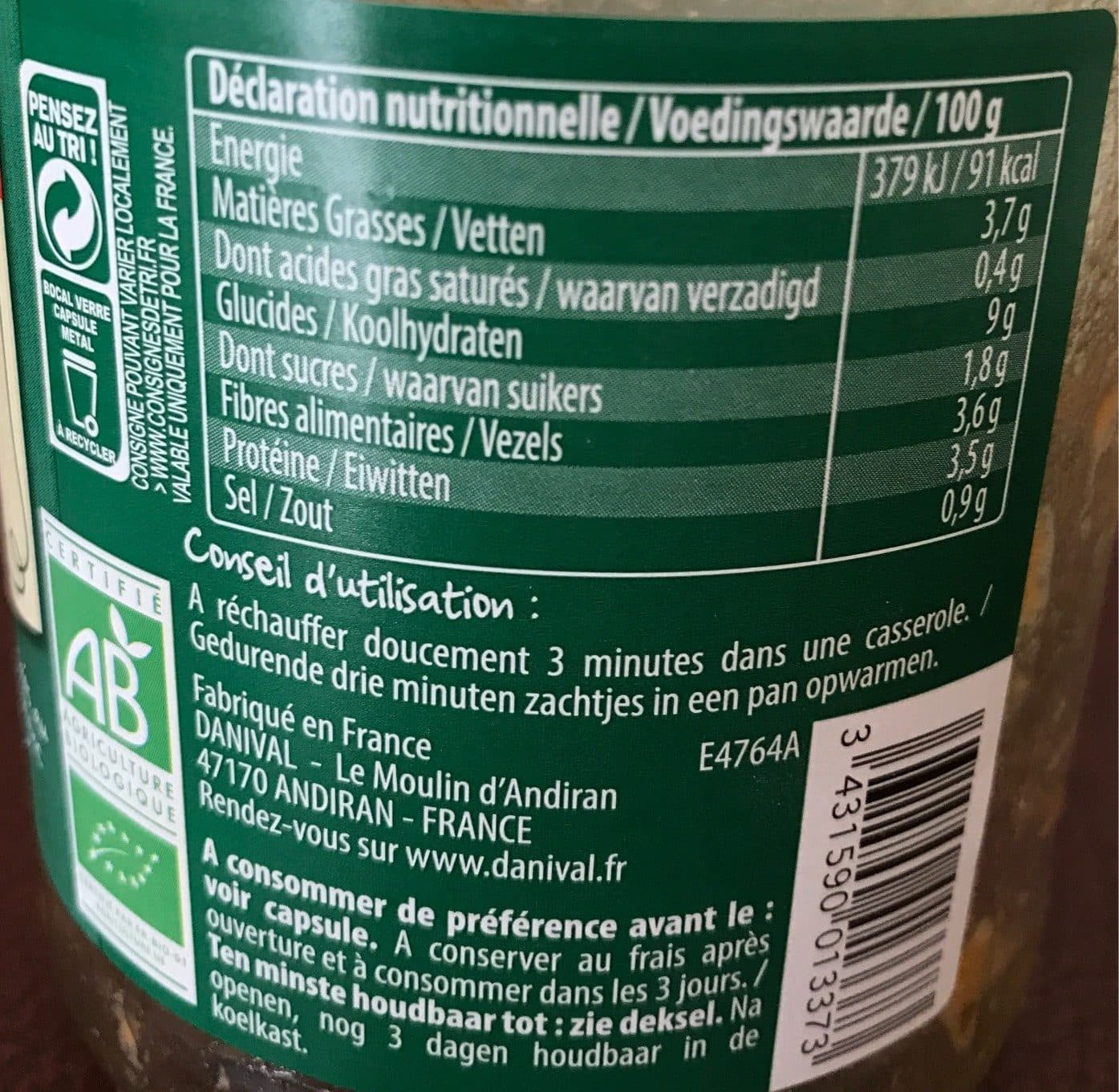 Danival Mitonnee De 3 Haricots packshot