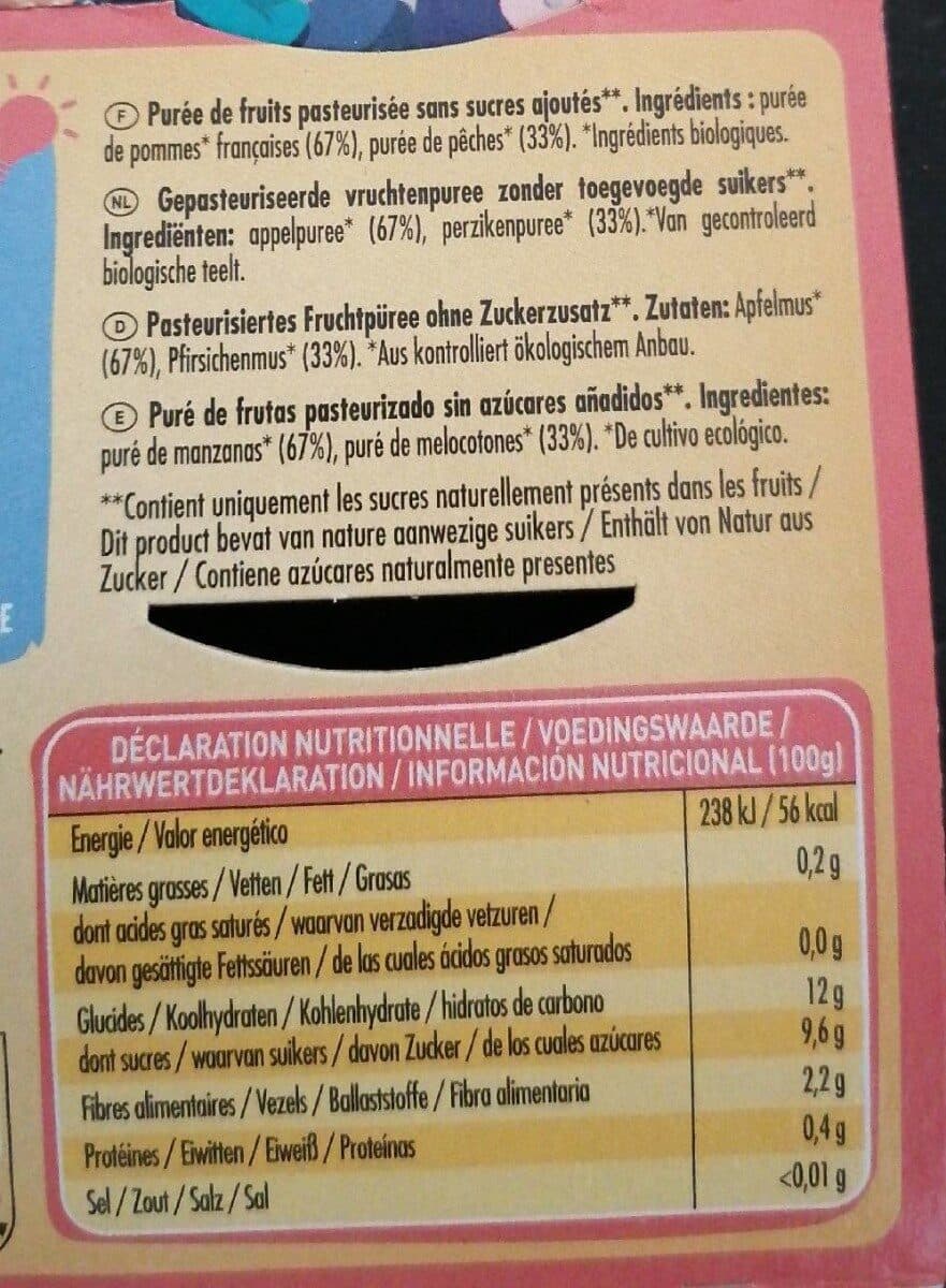 Danival Purée Pomme & Pêche 100% Fruit Bio Sans Sucres Ajoutés packshot
