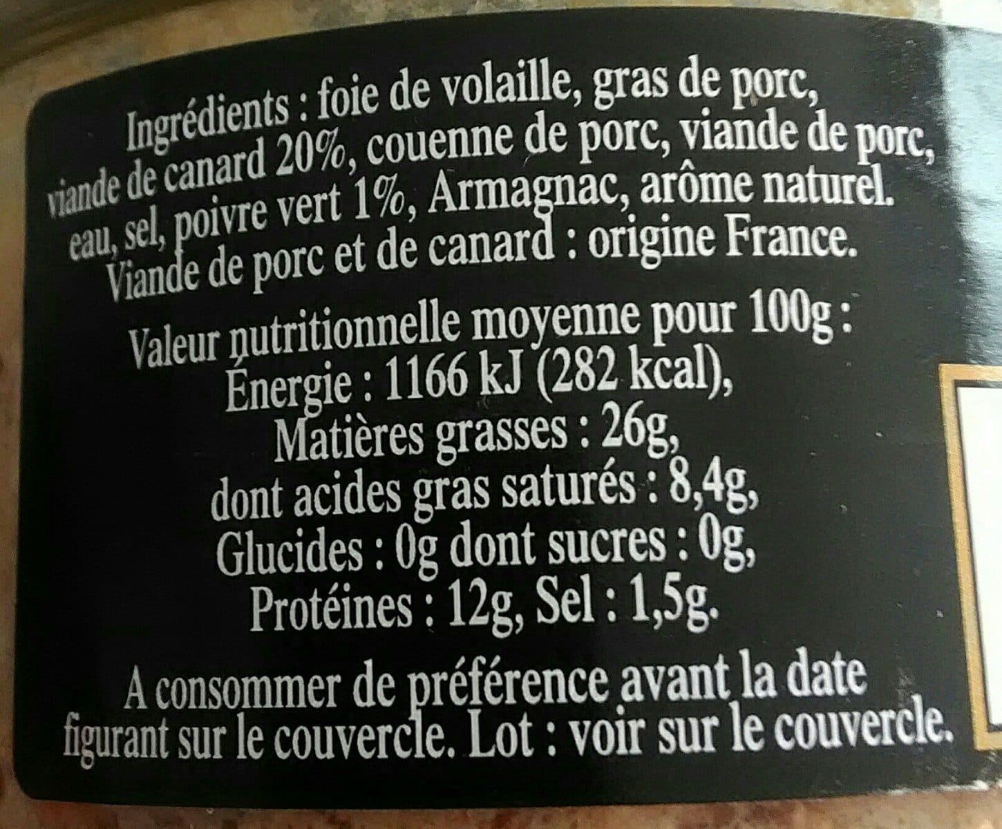 Open Food Facts Terrine de canard au poivre vert packshot