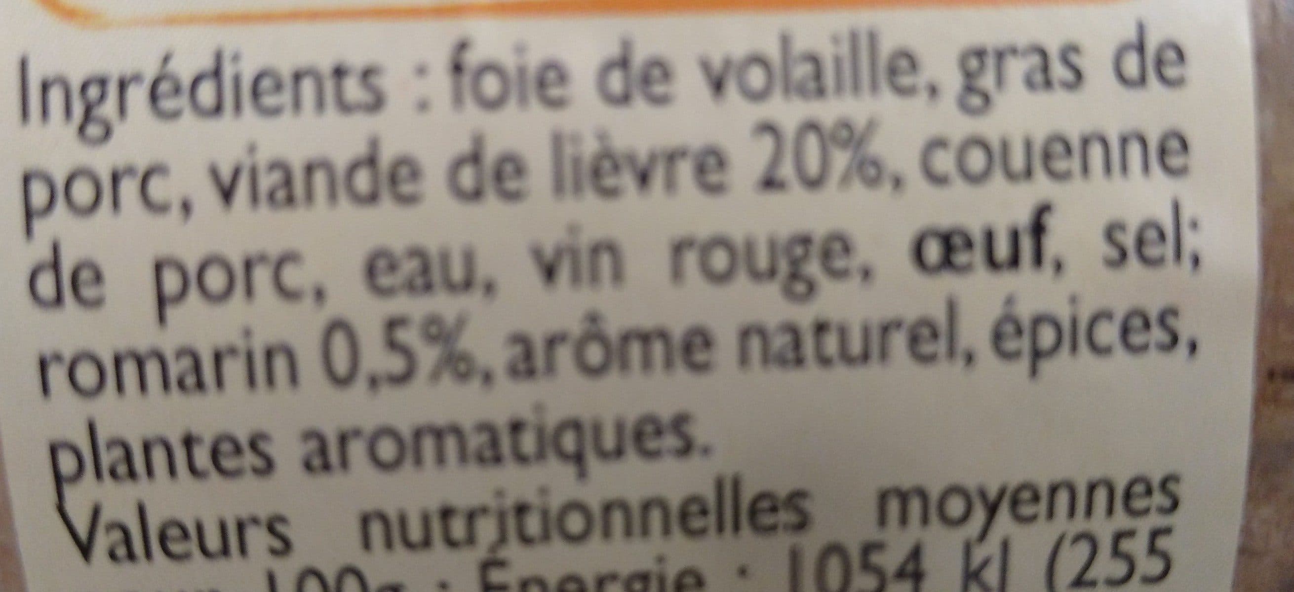 Open Food Facts Terrine de lièvre au romarin packshot