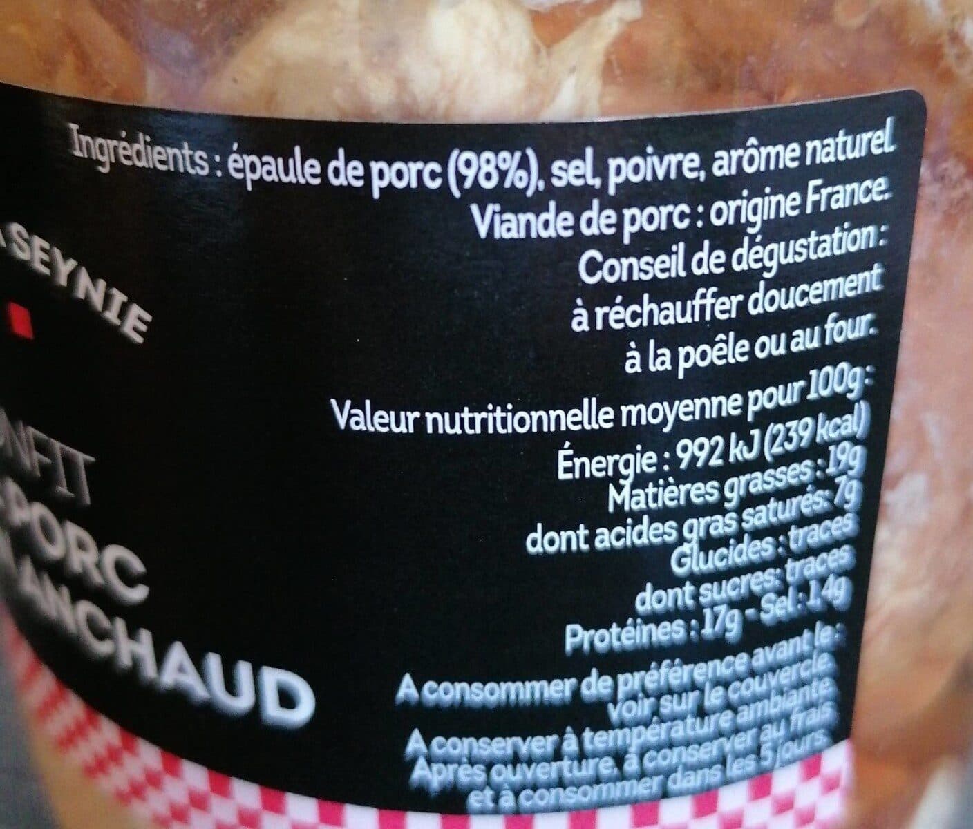 Comte De La Sevnie Confit de porc façon anchaud packshot
