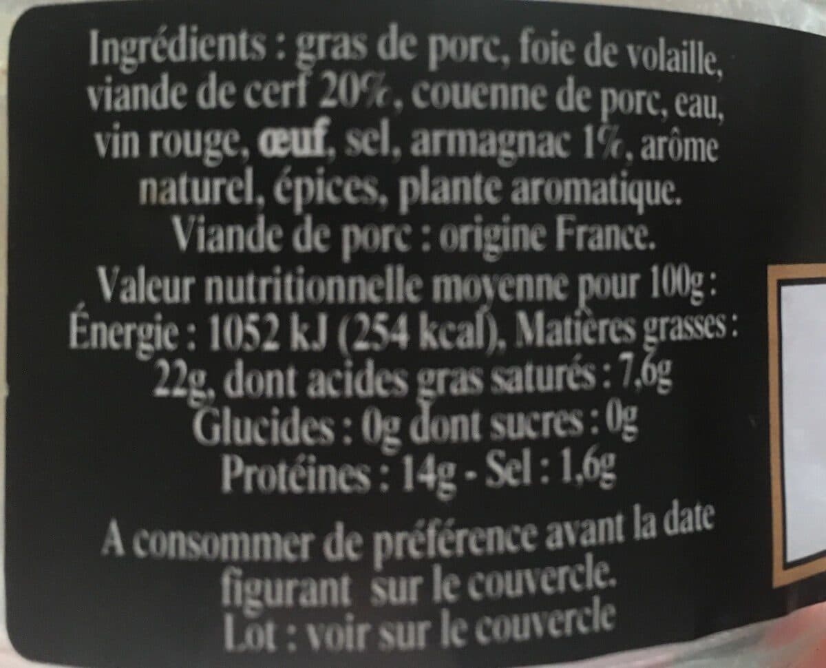 Les Trois Chefs Terrine de cerf à l'armagnac packshot