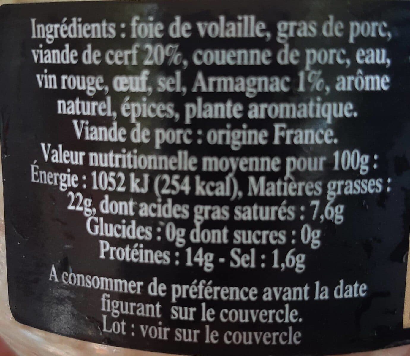 Les Trois Chefs Terrine de cerf à l'armagnac packshot