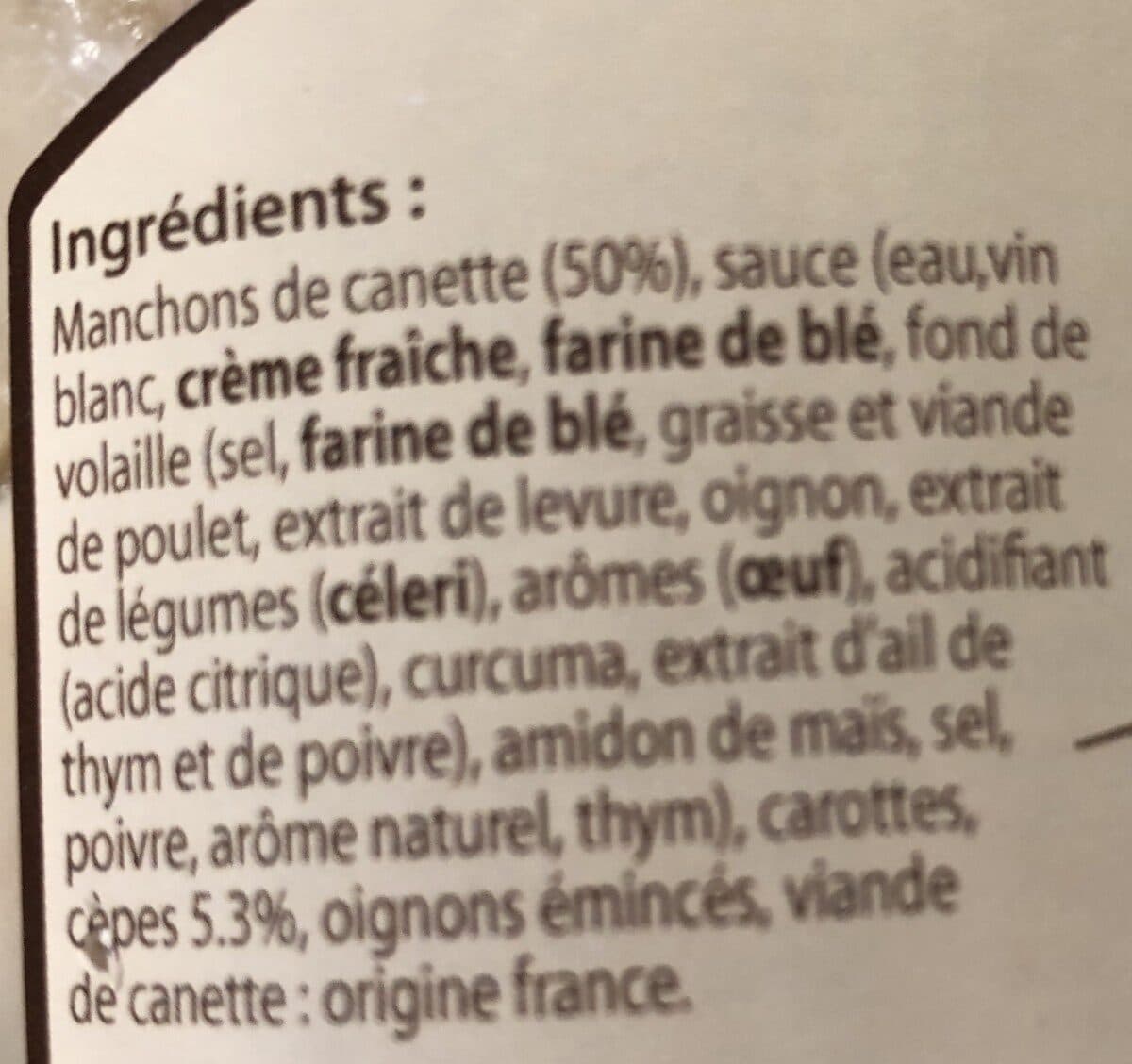 Open Food Facts Canette sauce crémeuse aux cèpes packshot