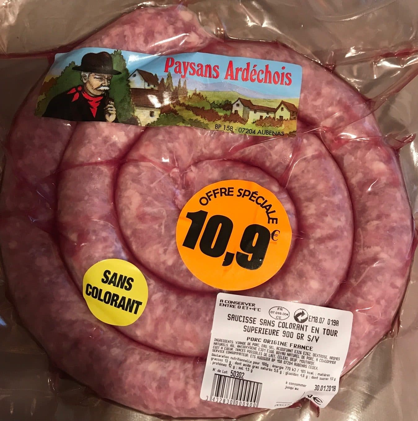 Paysans Ardechois Saucisse sans colorant packshot
