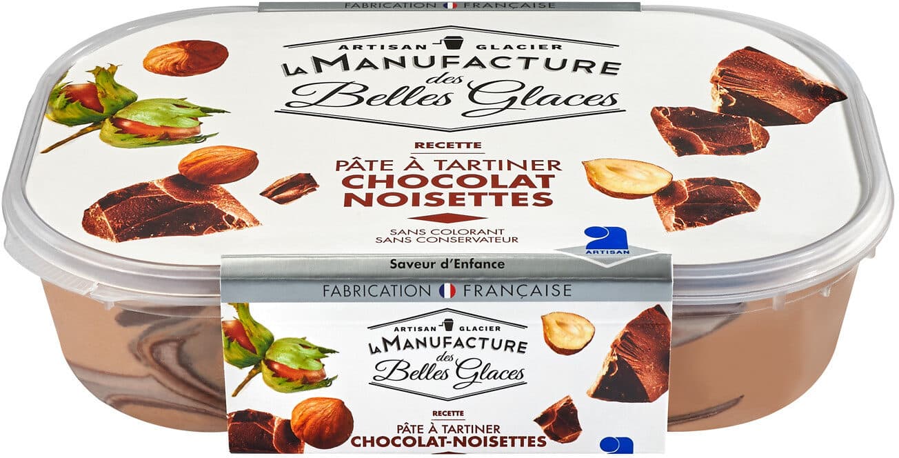 La Manufacture des Belles Glaces Crème glacée façon pâte à tartiner au chocolat et aux noisettes packshot