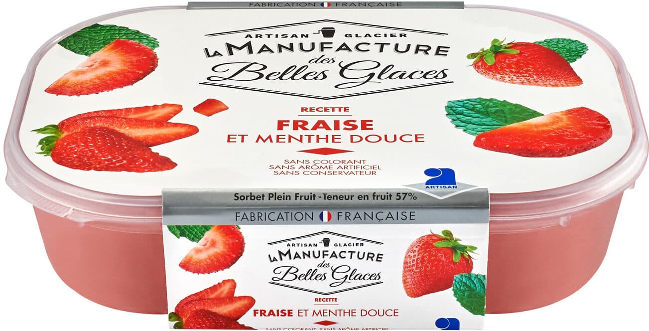 La Manufacture des Belles Glaces Sorbet plein fruit à la fraise et à la menthe douce packshot