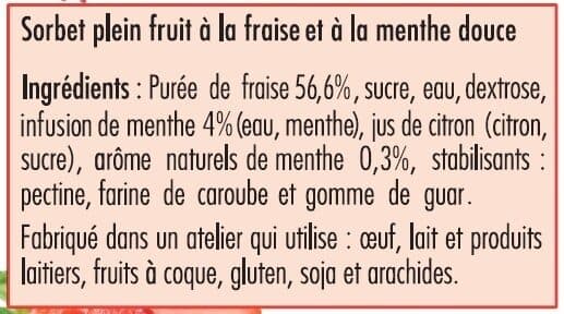 La Manufacture des Belles Glaces Sorbet plein fruit à la fraise et à la menthe douce packshot
