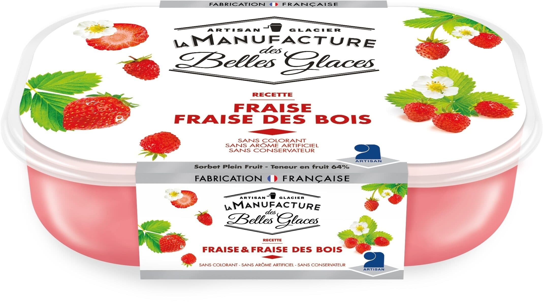 La Manufacture des Belles Glaces Sorbet plein fruit à la fraise et à la fraise des bois packshot