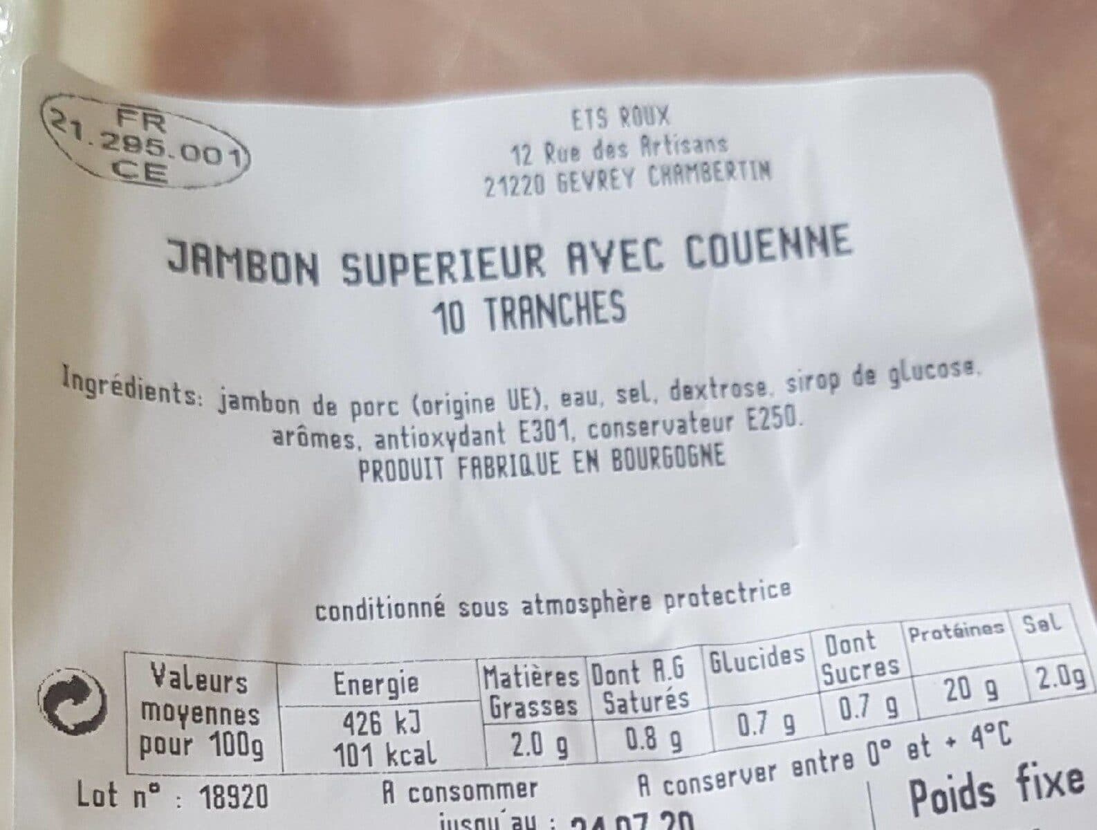 Open Food Facts Jambon supérieur avec couenne packshot