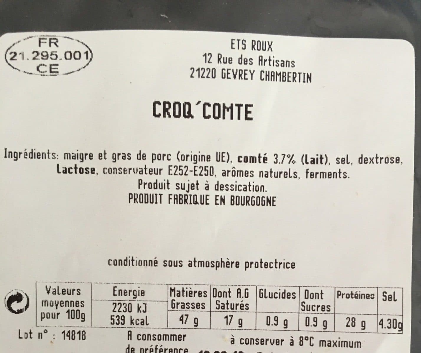 Open Food Facts Saucissons Mini au Comté packshot