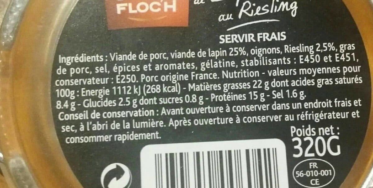 Jean Floc'h TERRINE DE LAPIN AU RIESLING packshot