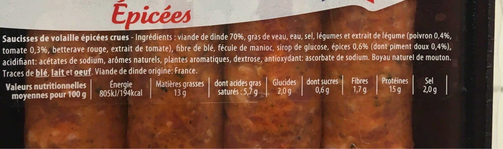 Père Dodu Saucisses de volaille épicées packshot