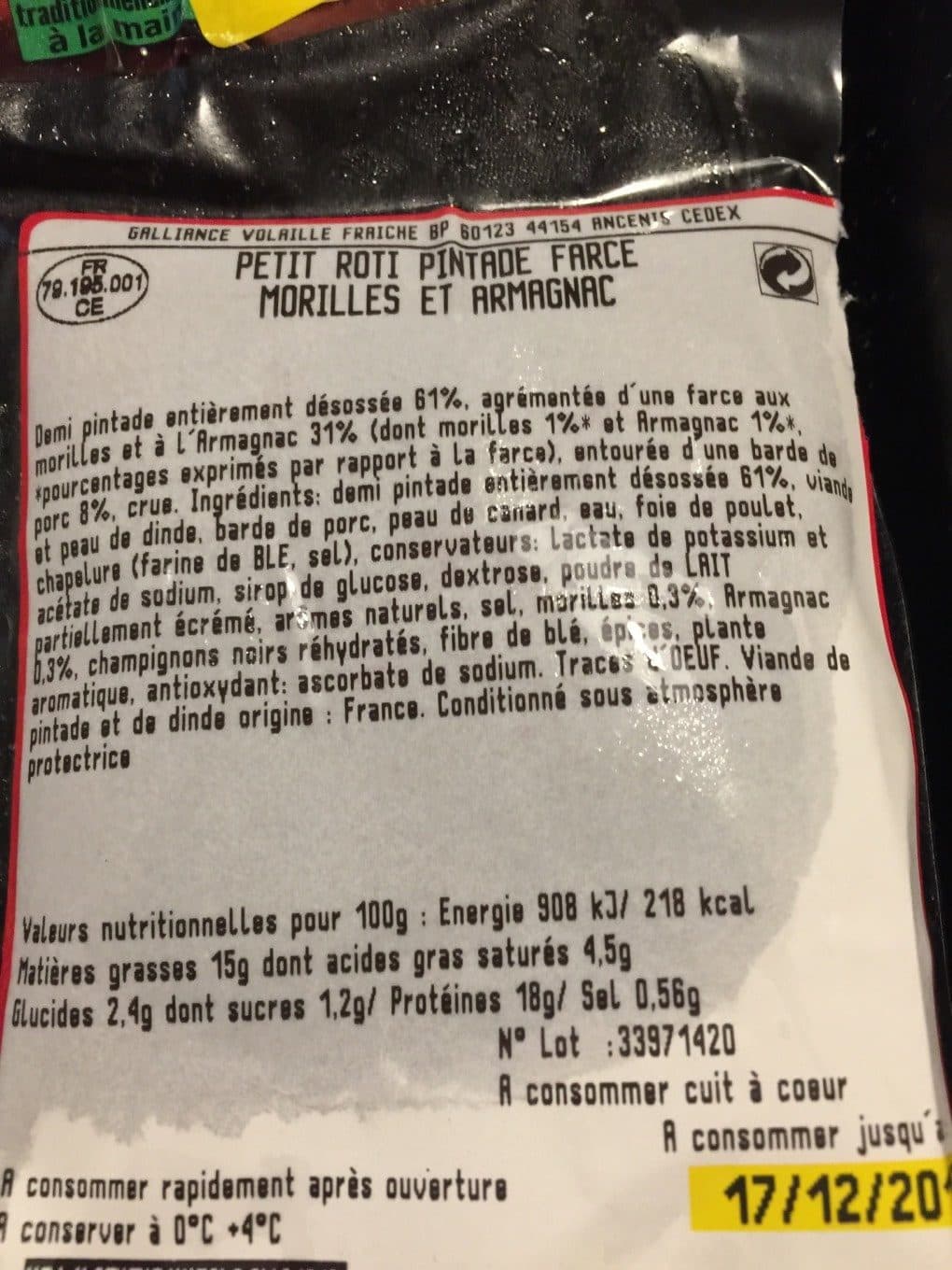 Pere Dodu Douce France Petit rôti de pintade farce aux morilles & Armagnac la barquette de 550 g packshot