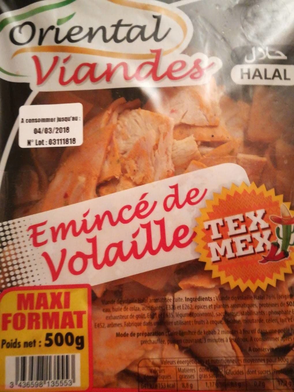 Oriental Viandes Emincé de volaille Tex Mex packshot