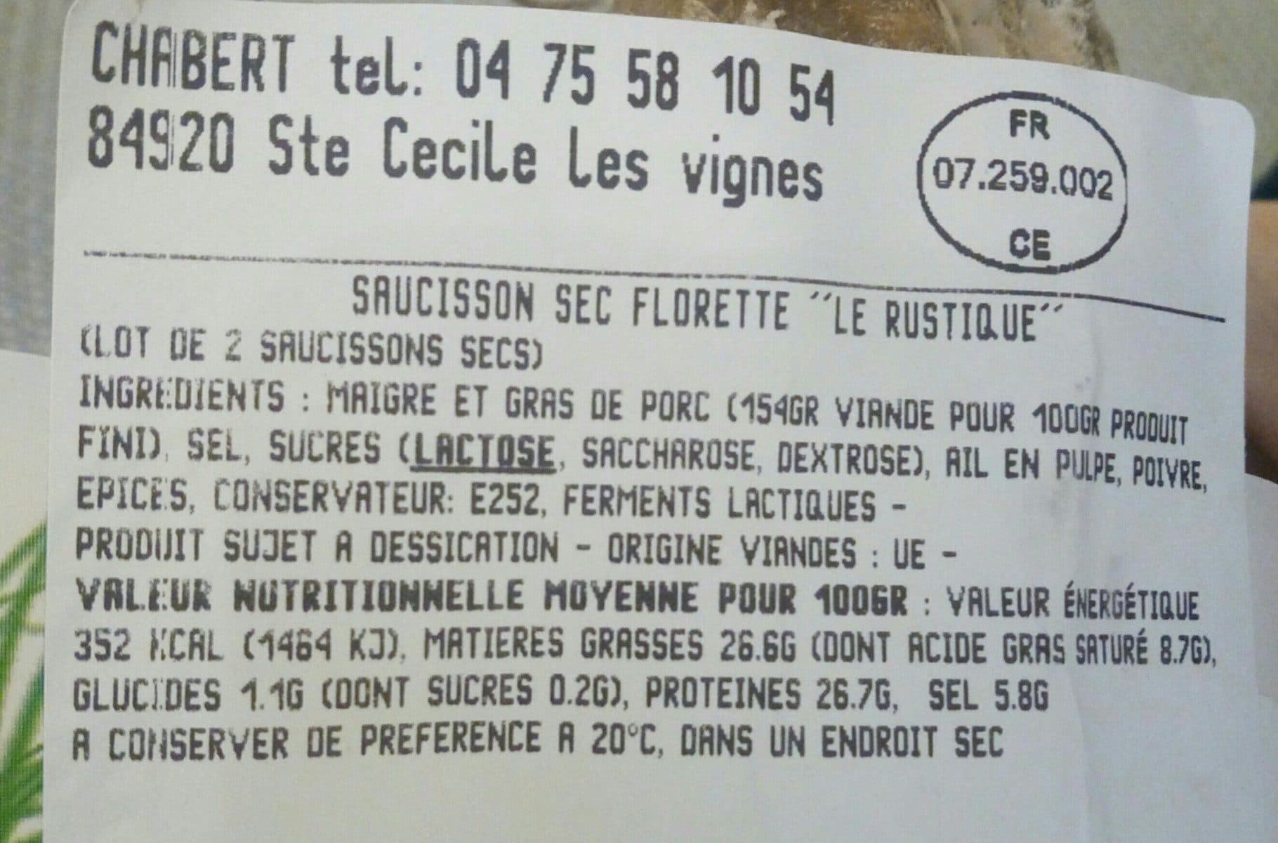 Open Food Facts Saucisson sec Florette Le Rustique packshot