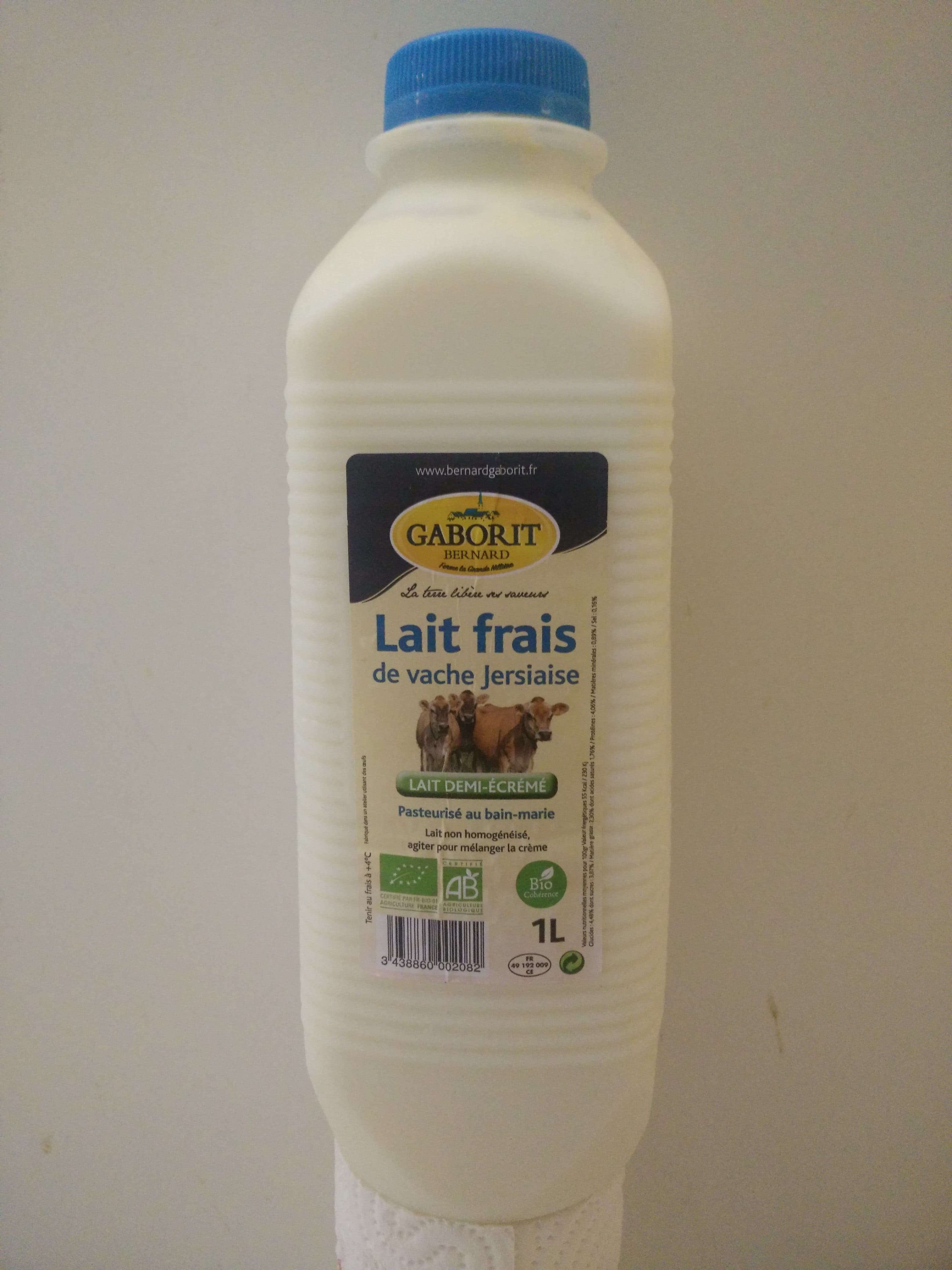 Bernard gaborit Lait frais de vache jersiaise pasteurisée au bain-marie packshot