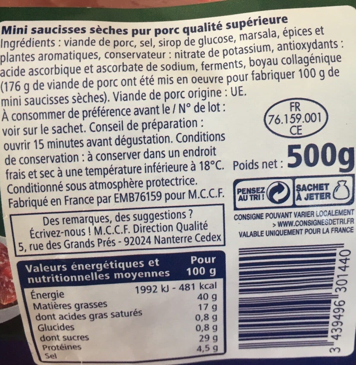 Horeca Mini Saucisses Seches packshot