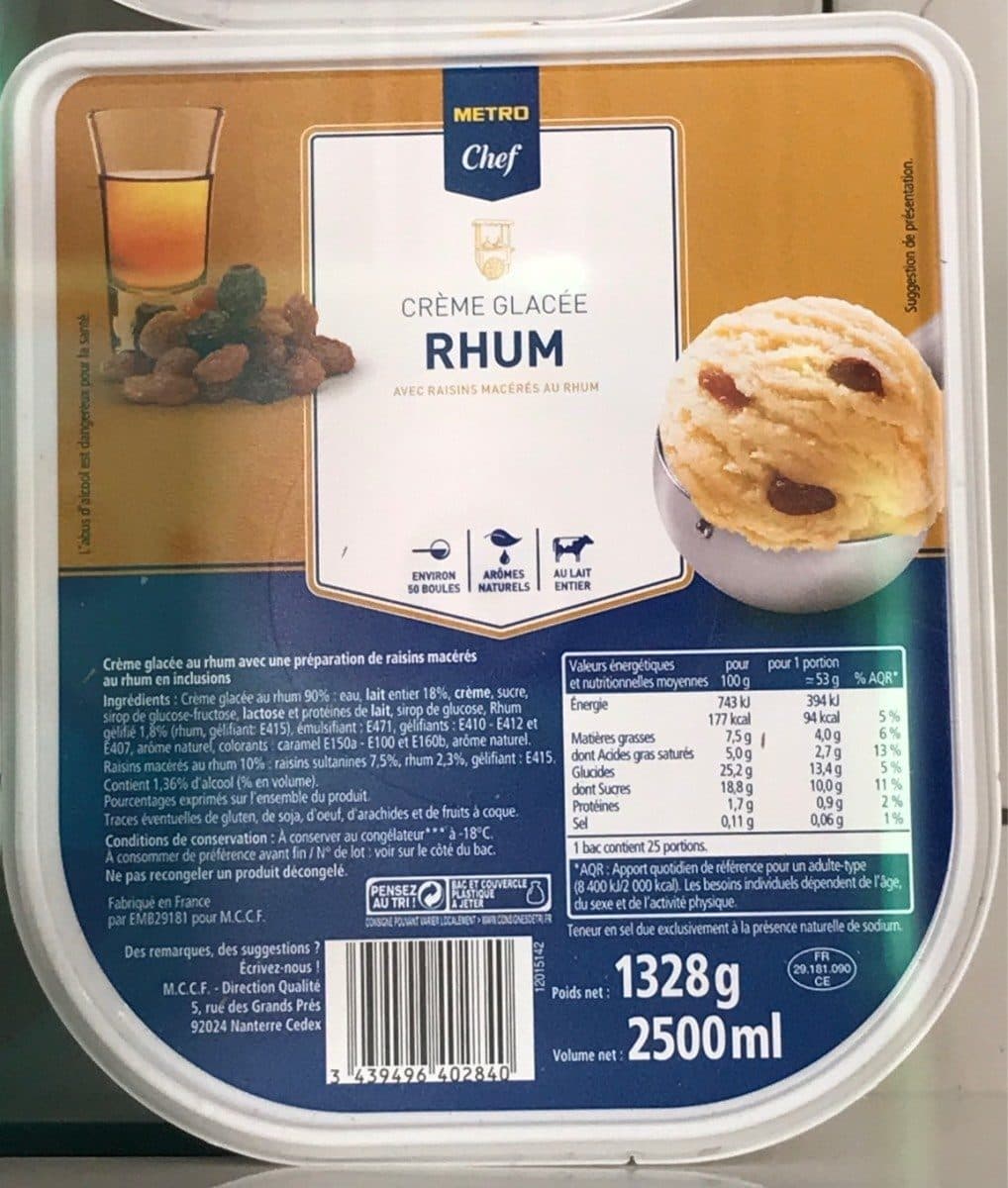 Metro Chef Crème glacée RHUM packshot