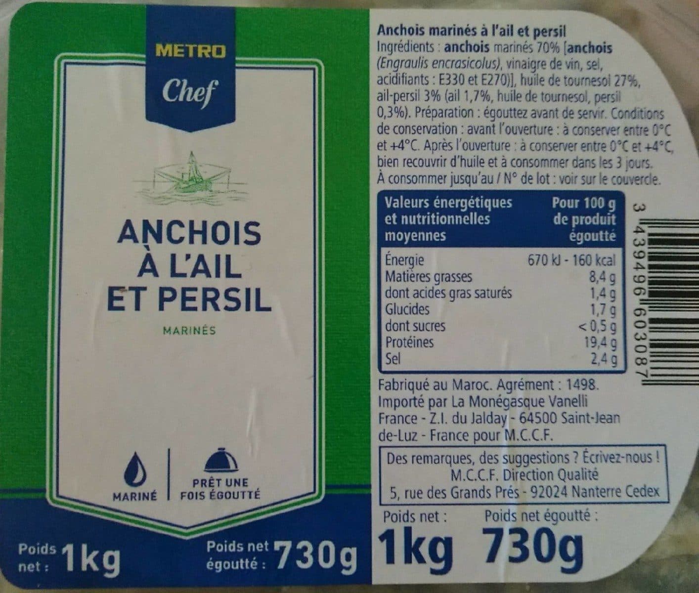Metro Chef Anchois à l'ail et persil packshot