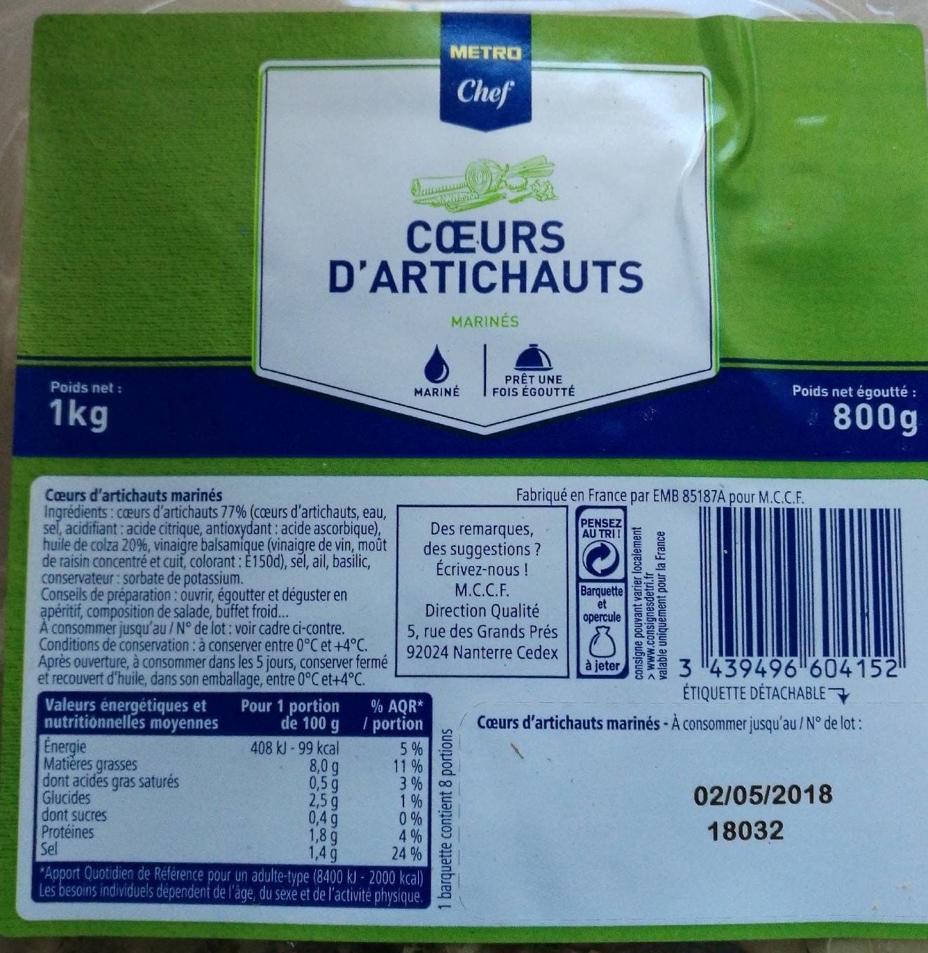 Métro Chef Cœur d'artichauts marinés packshot