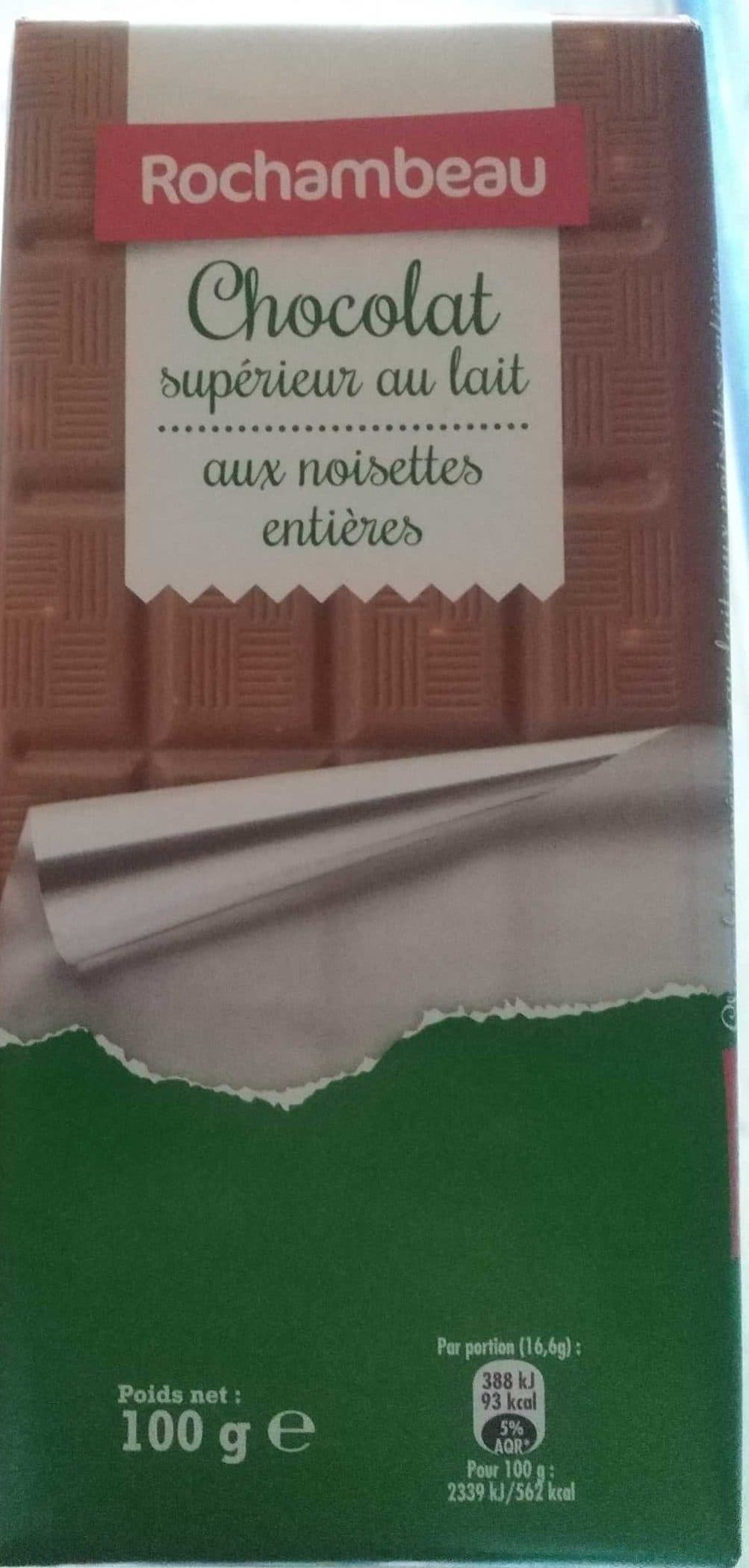Rochambeau Chocolat Supérieur au Lait aux Noisettes Entières packshot