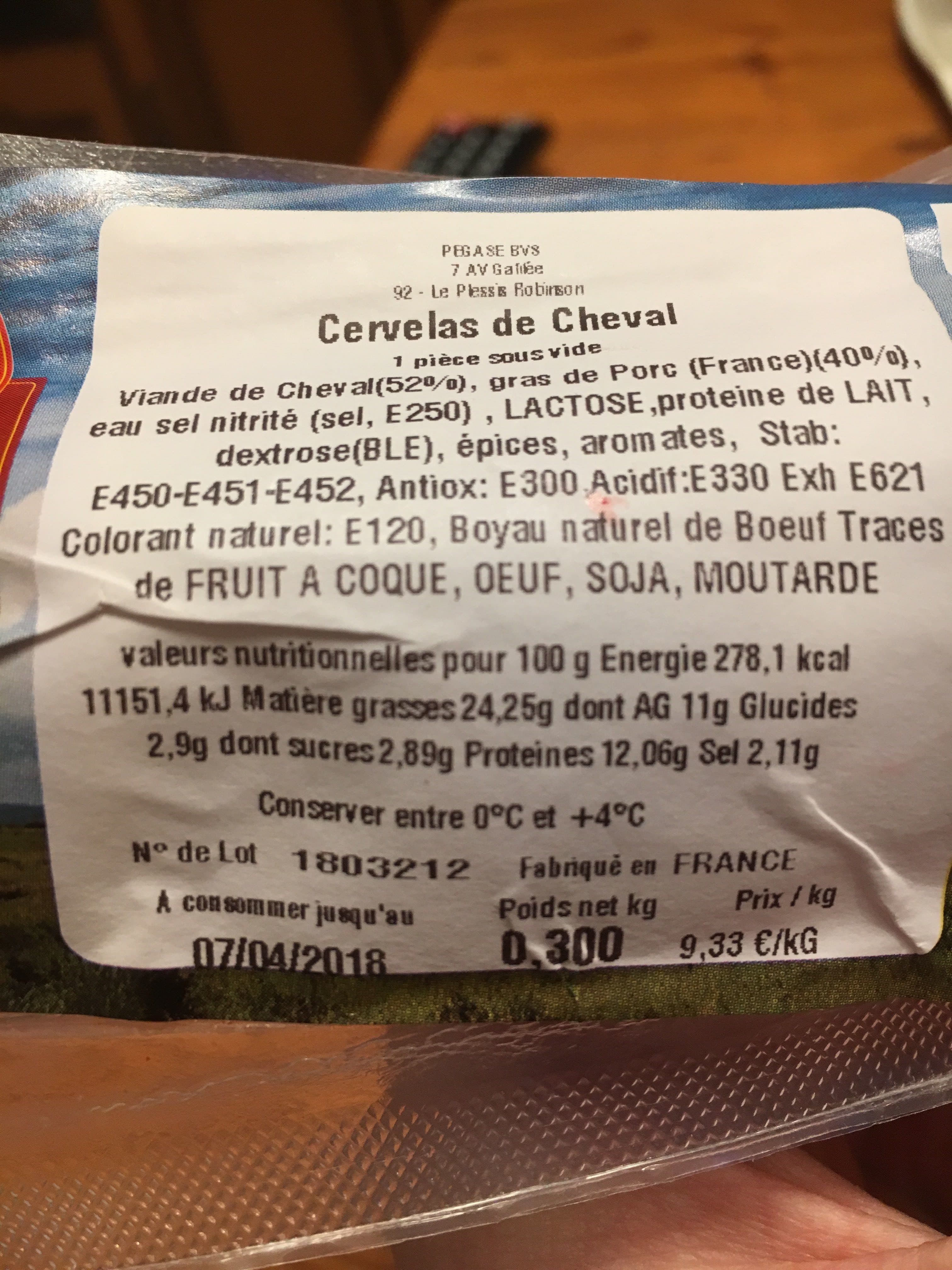 Pegase Pegase, Cervelas de cheval, le cervelas de 300 gr packshot