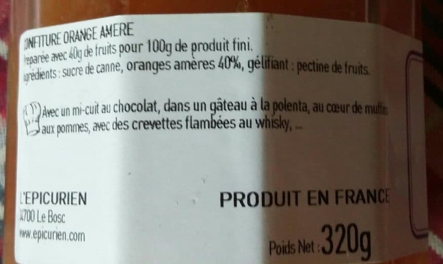 L'Epicurien Confiture Orange Amère packshot