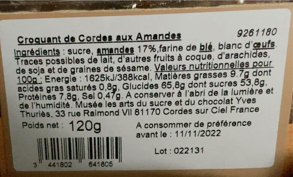 Open Food Facts Croquant de cordes aux amandes packshot