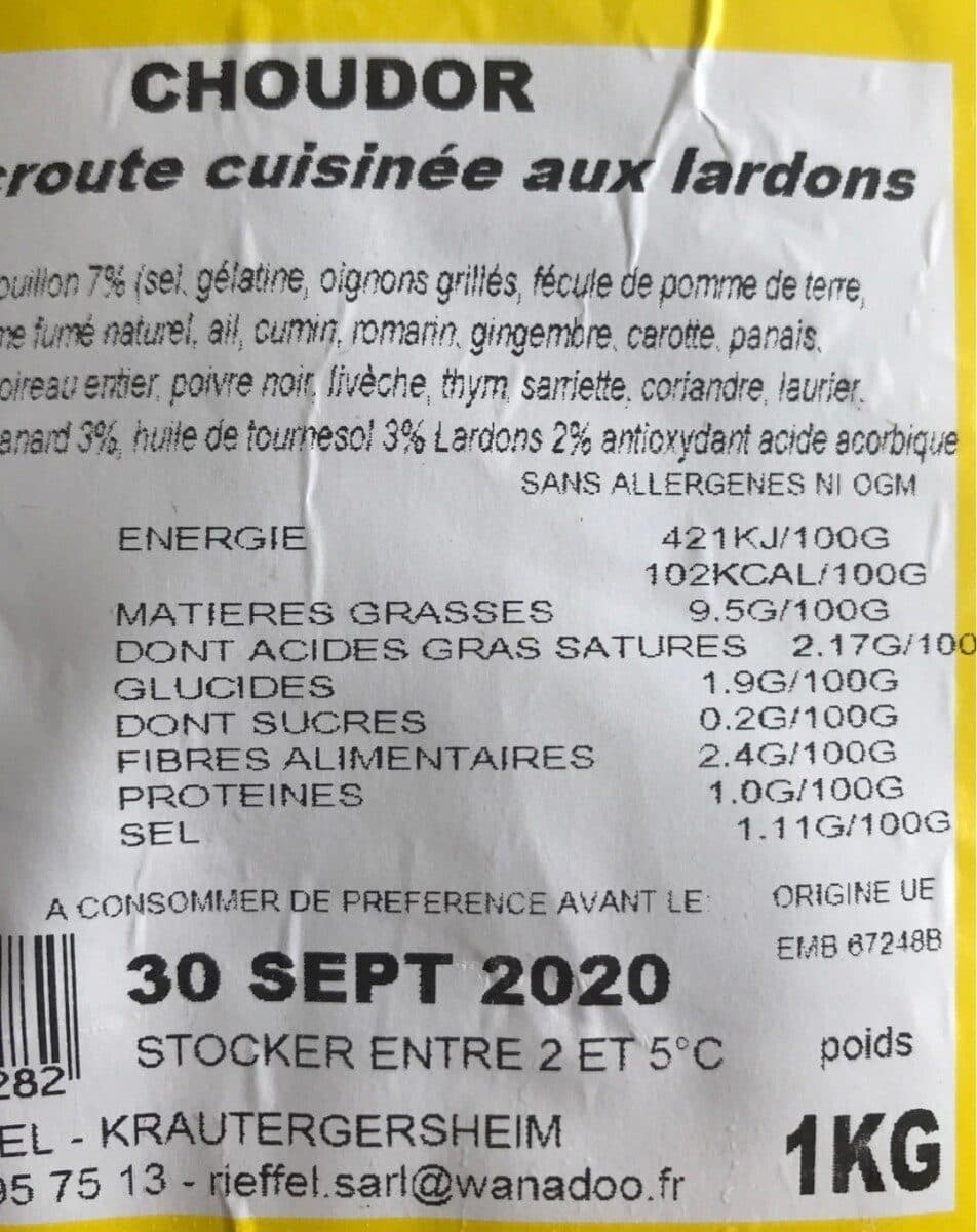 Choudor Choucroute cuisinée aux lardons packshot