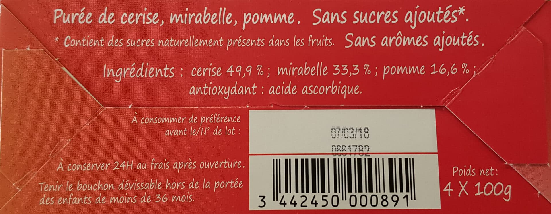 Minute Fruitée Gourdes Minute Fruitée Cerise Mirabelle Pomme packshot