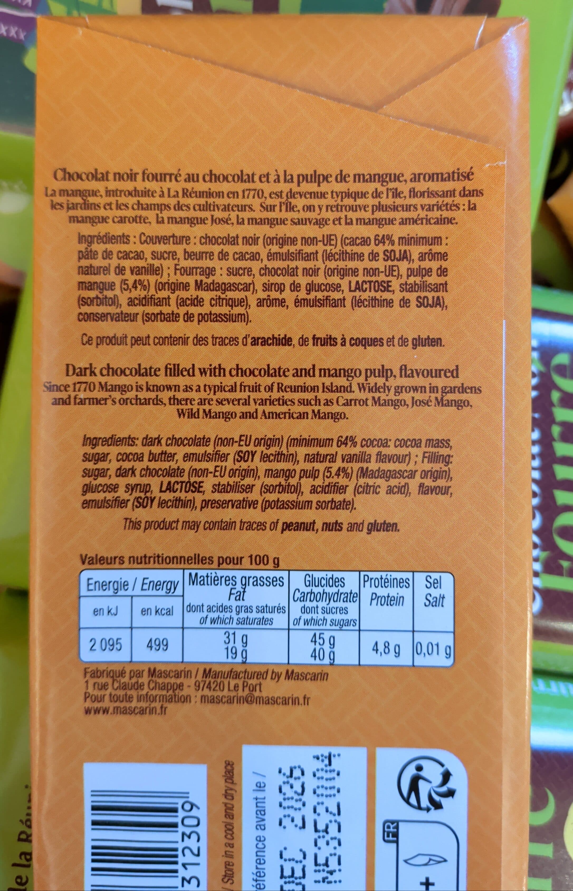 Mascarin Chocolat noir fourré mangue packshot