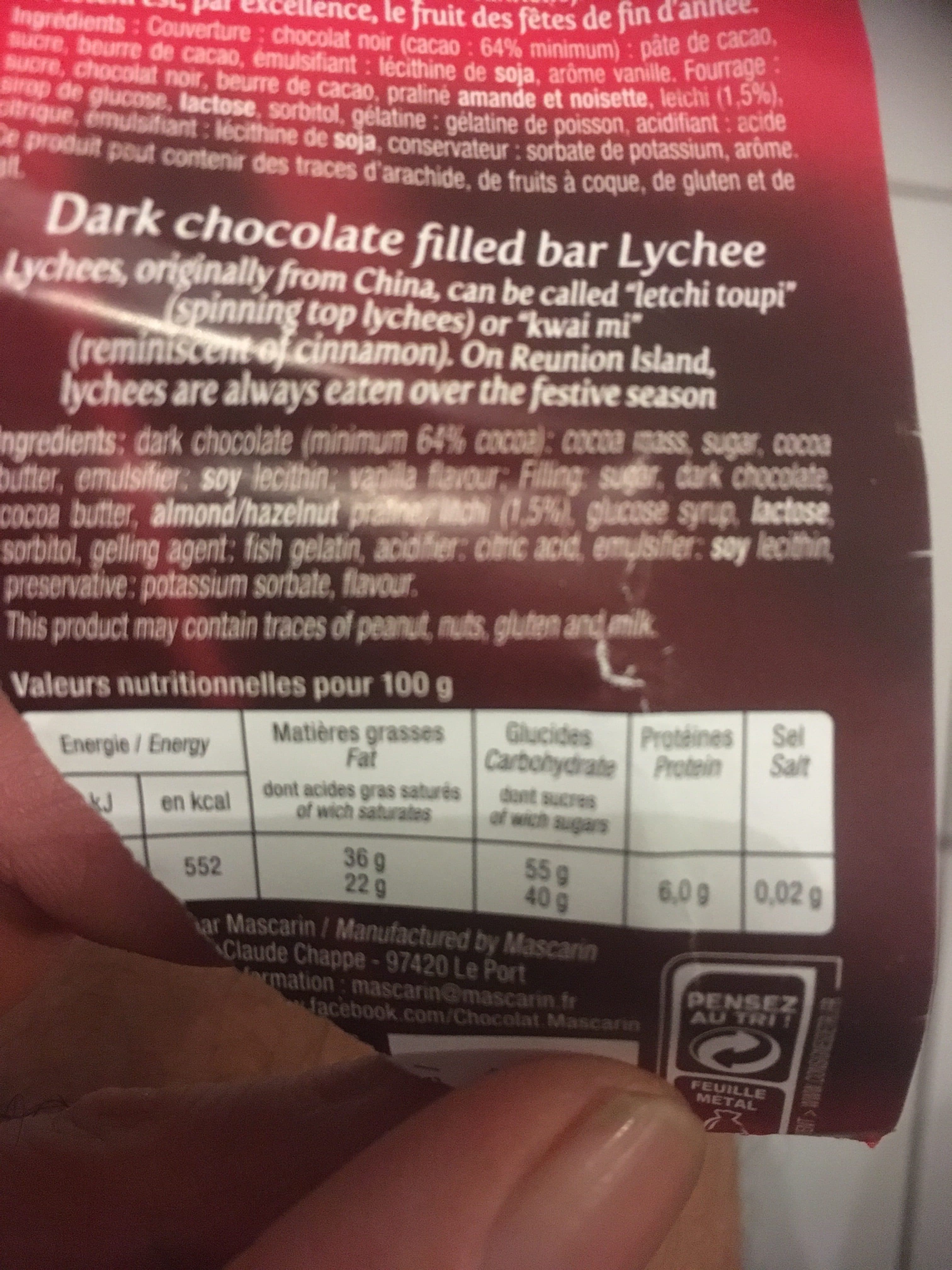 Mascarin Chocolat Noir Fourré Letchi Mascarin packshot