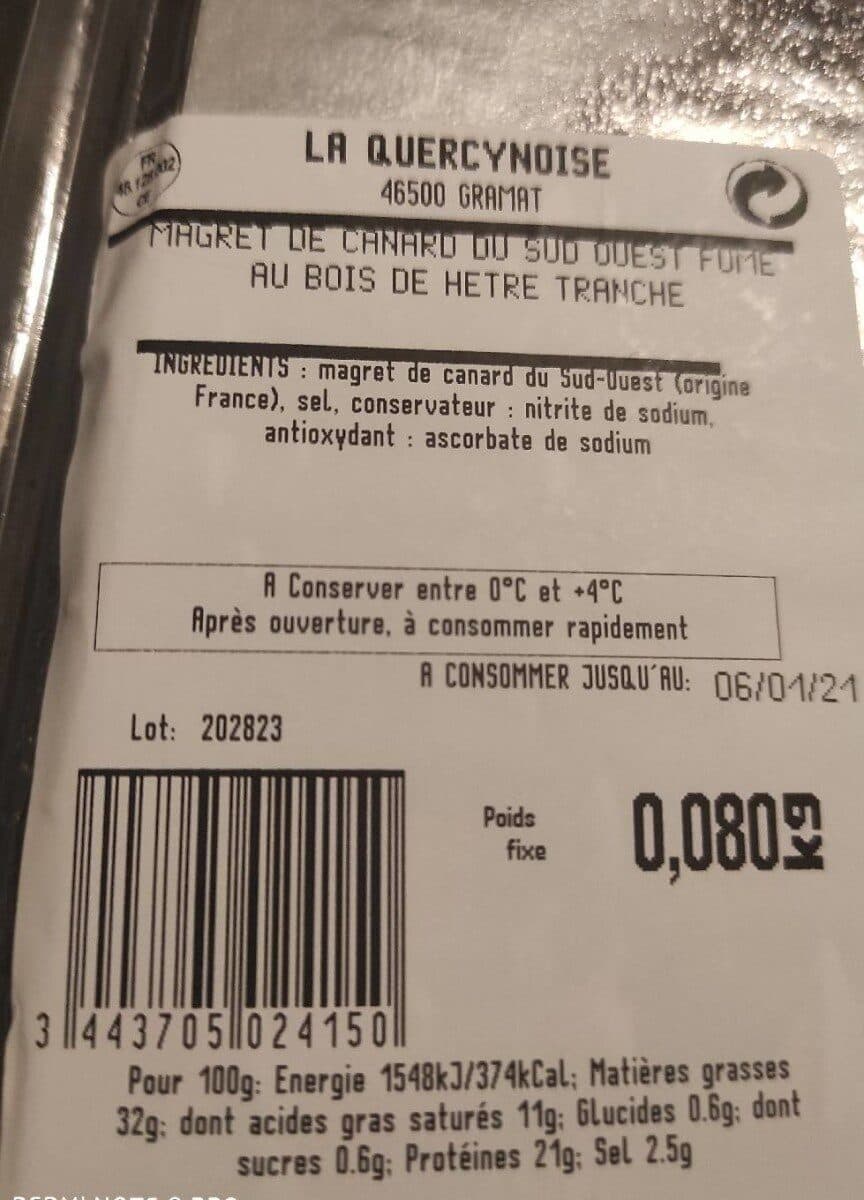 La Quercynoise Magret de canard du sud ouest tranche fumé au bois de hêtre packshot