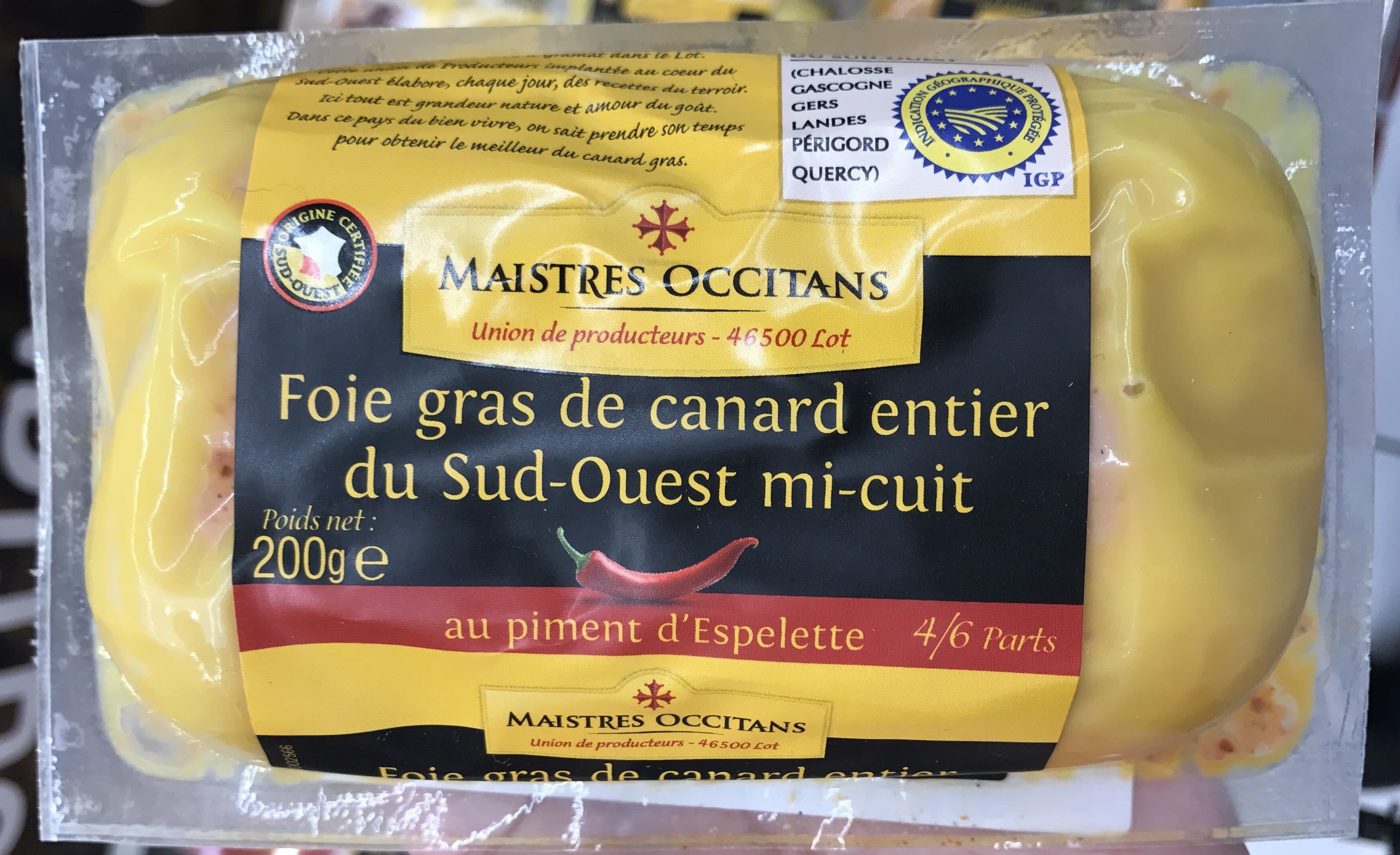 Maistres Occitans Foie gras de canard entier du Sud-Ouest mi-cuit au piment d'Espelette packshot