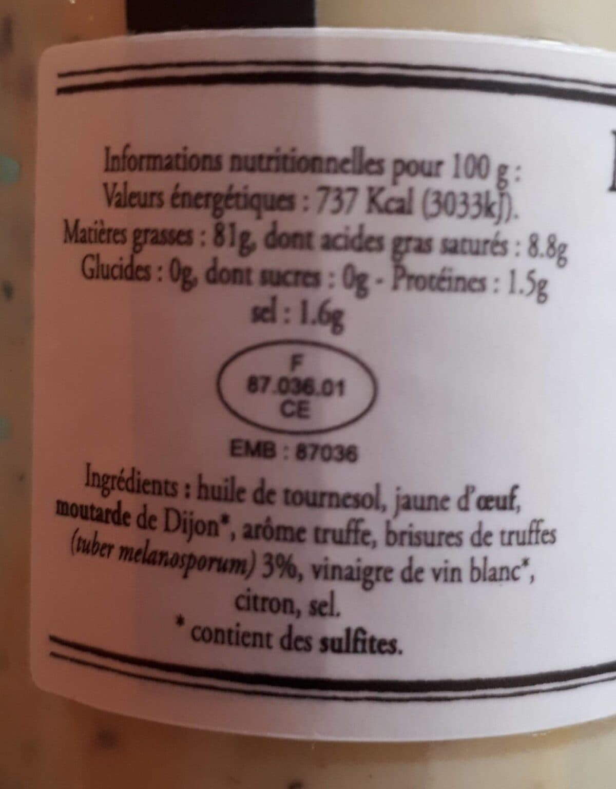 Open Food Facts Mayonnaise aux truffes 3% truffes noires packshot
