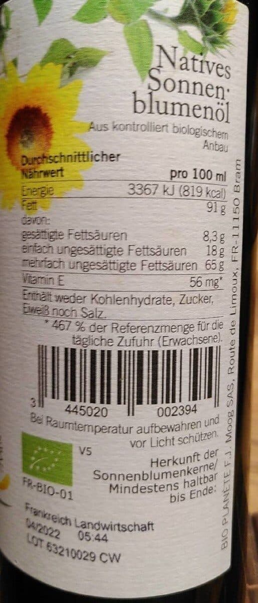 Bio Planète Bio Planète Demeter Sonnenblumenöl Nativ, 500 ML Flasche packshot