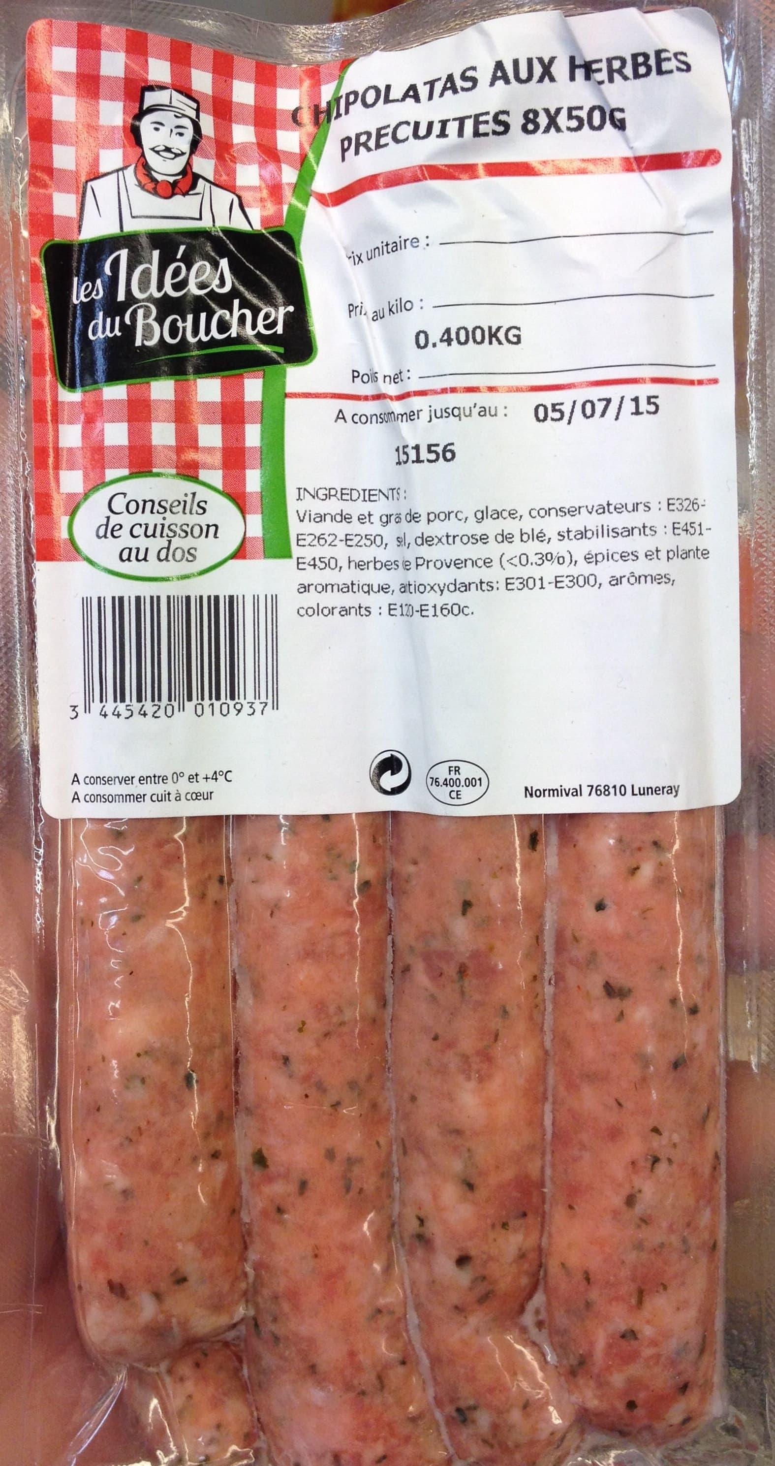 Les idées du boucher Chipolatas aux herbes précuites packshot