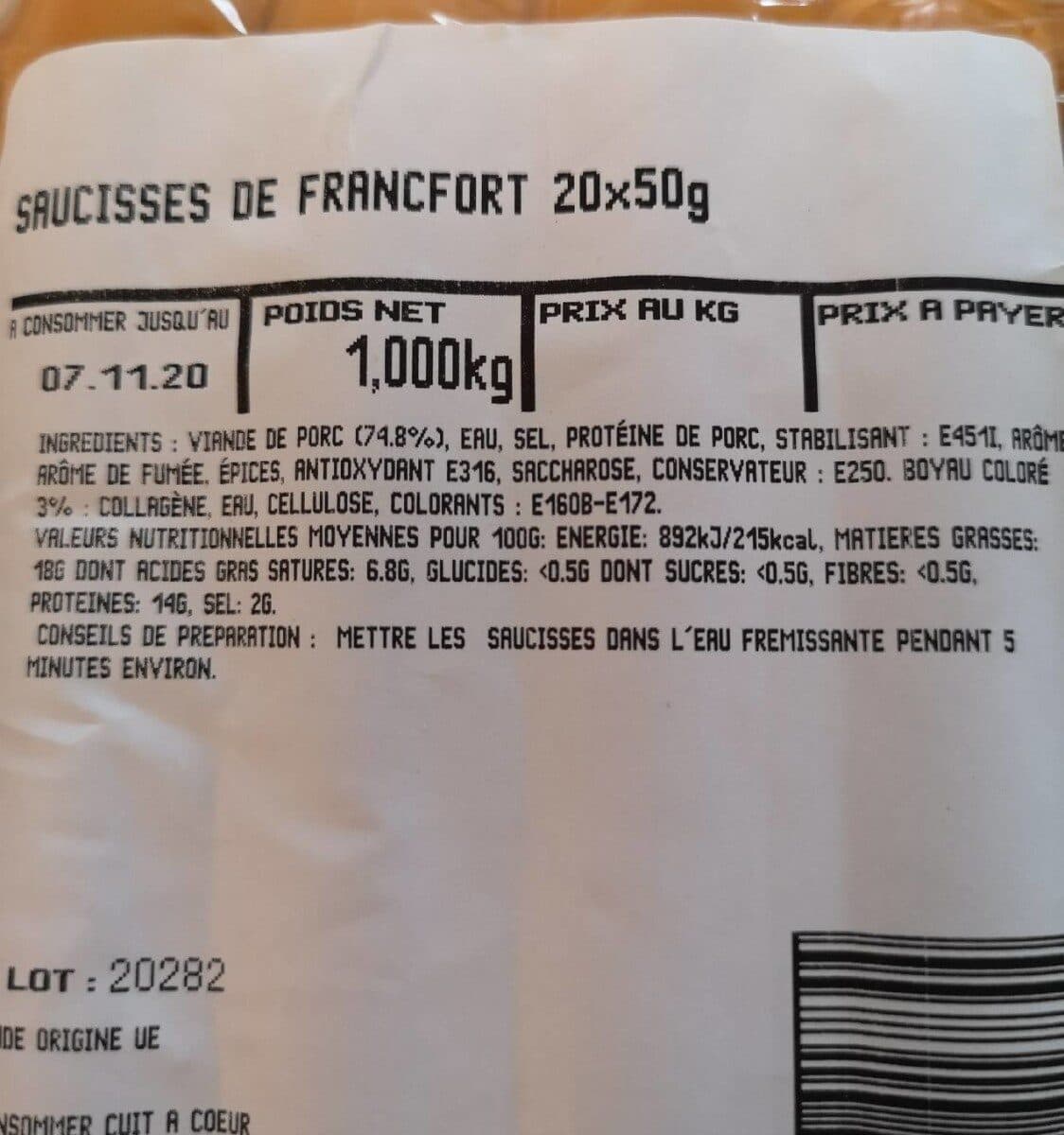 Open Food Facts Saucisses de Francfort packshot