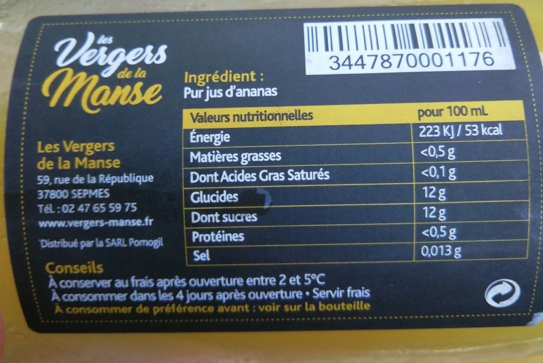 Les Vergers de la Manse Ananas pur jus packshot