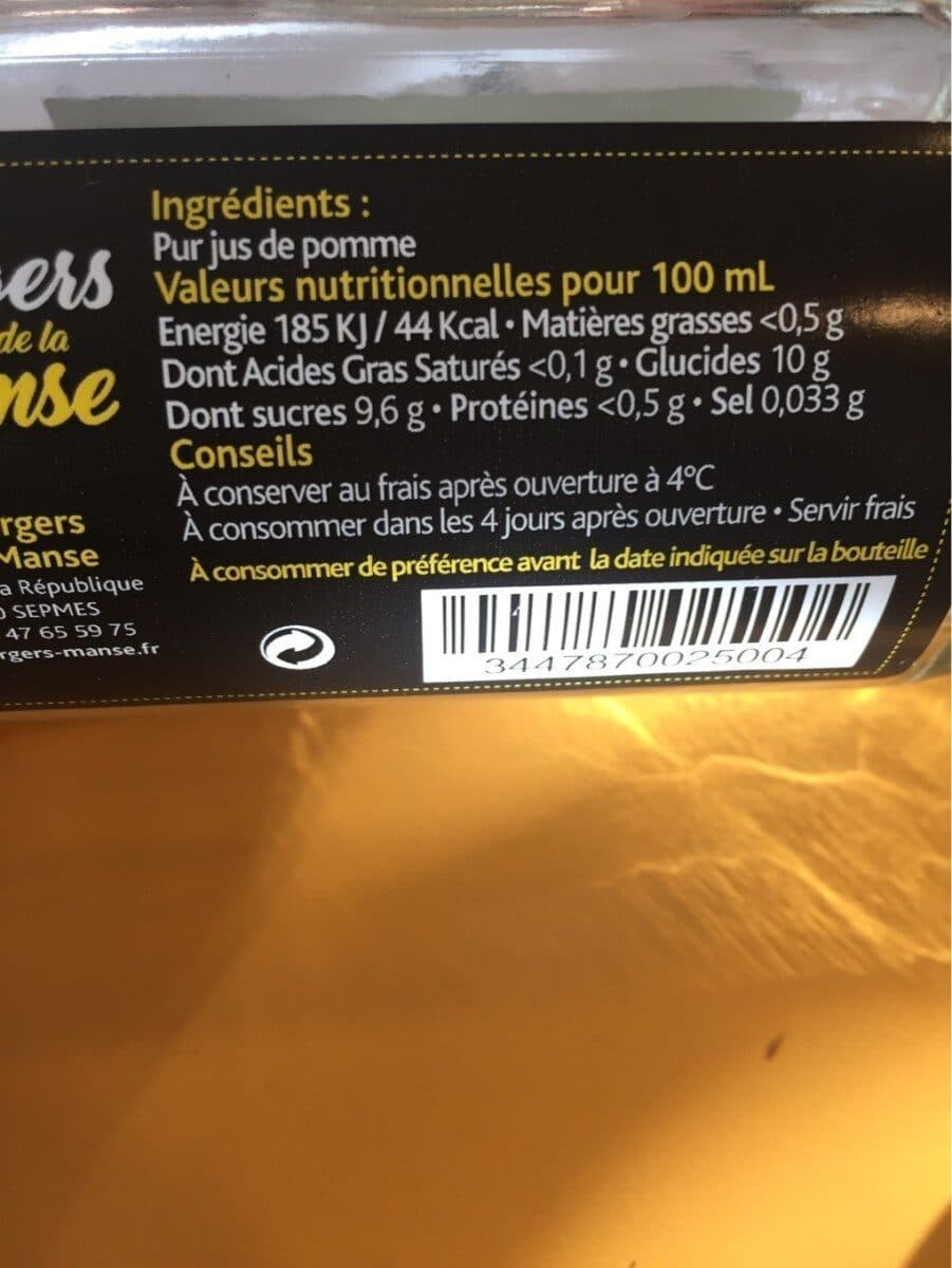 Les Vergers de la Manse Pomme pur jus packshot