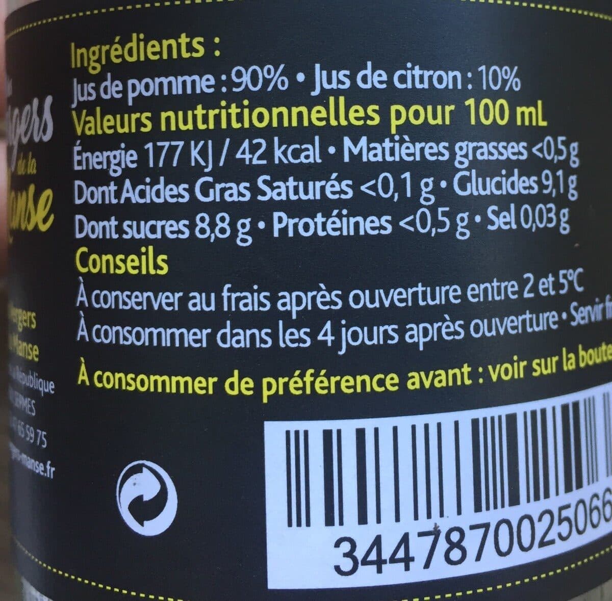 Open Food Facts Jus pomme citron packshot