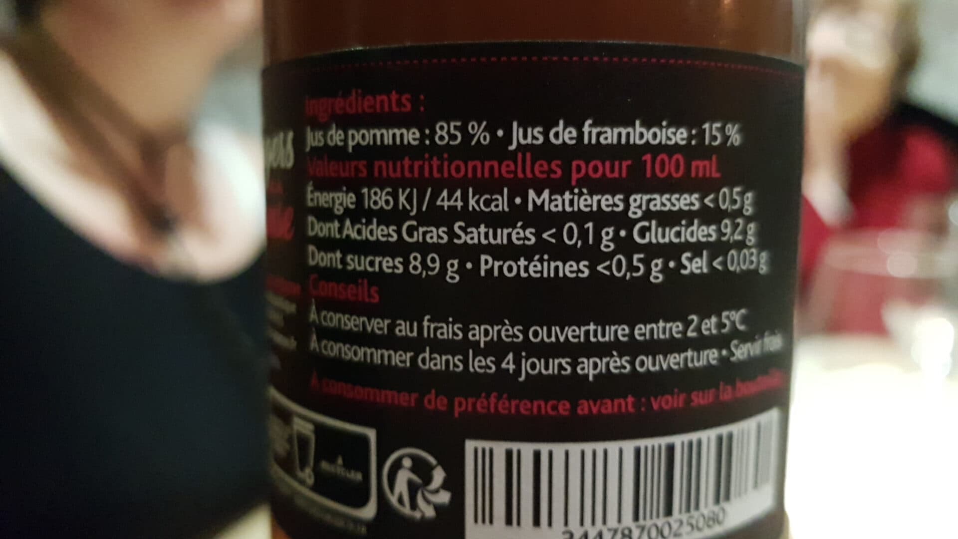 Open Food Facts Jus de pomme framboise packshot