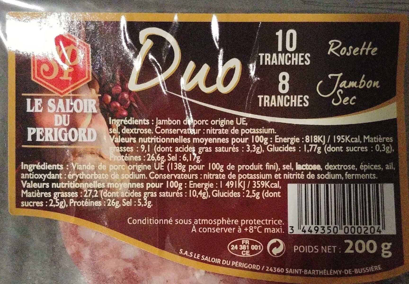 Le saloir du perigord Duo jambon sec - rosette packshot