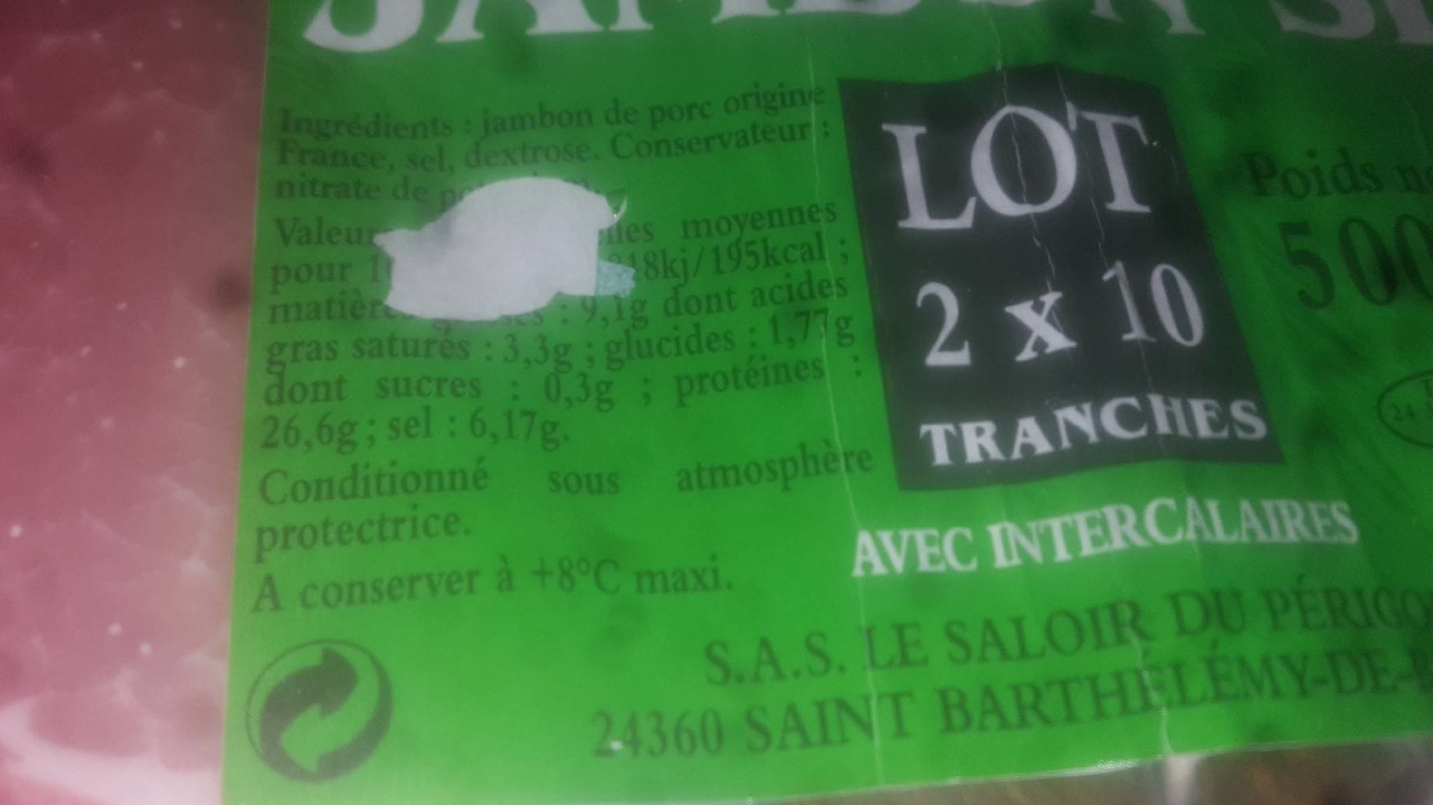 Open Food Facts Jambon Sec 2 x 10 Tranches packshot