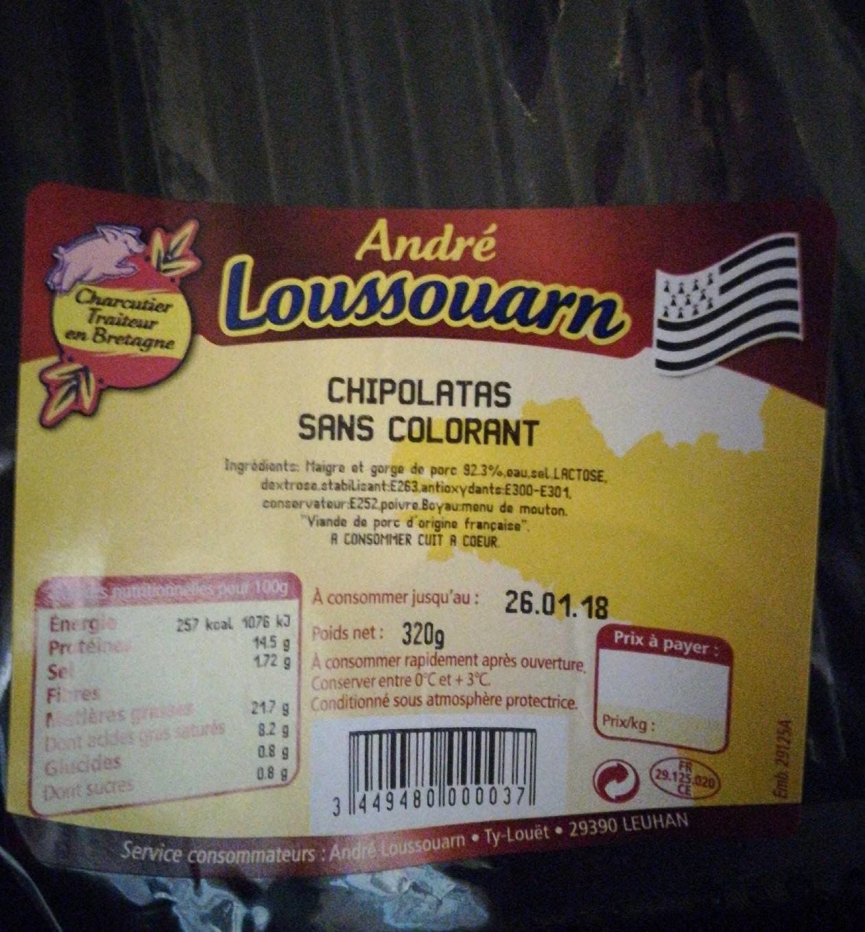 André Loussouarn Chipolatas sans colorant packshot
