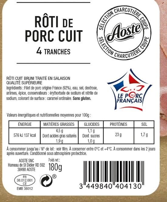 Aoste Rôti de porc cuit supérieur 4 tranches Aoste packshot