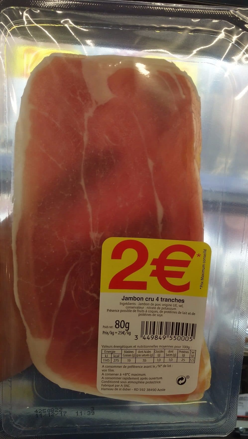 A SNC Jambon cru x4 tranches, la barquette de packshot