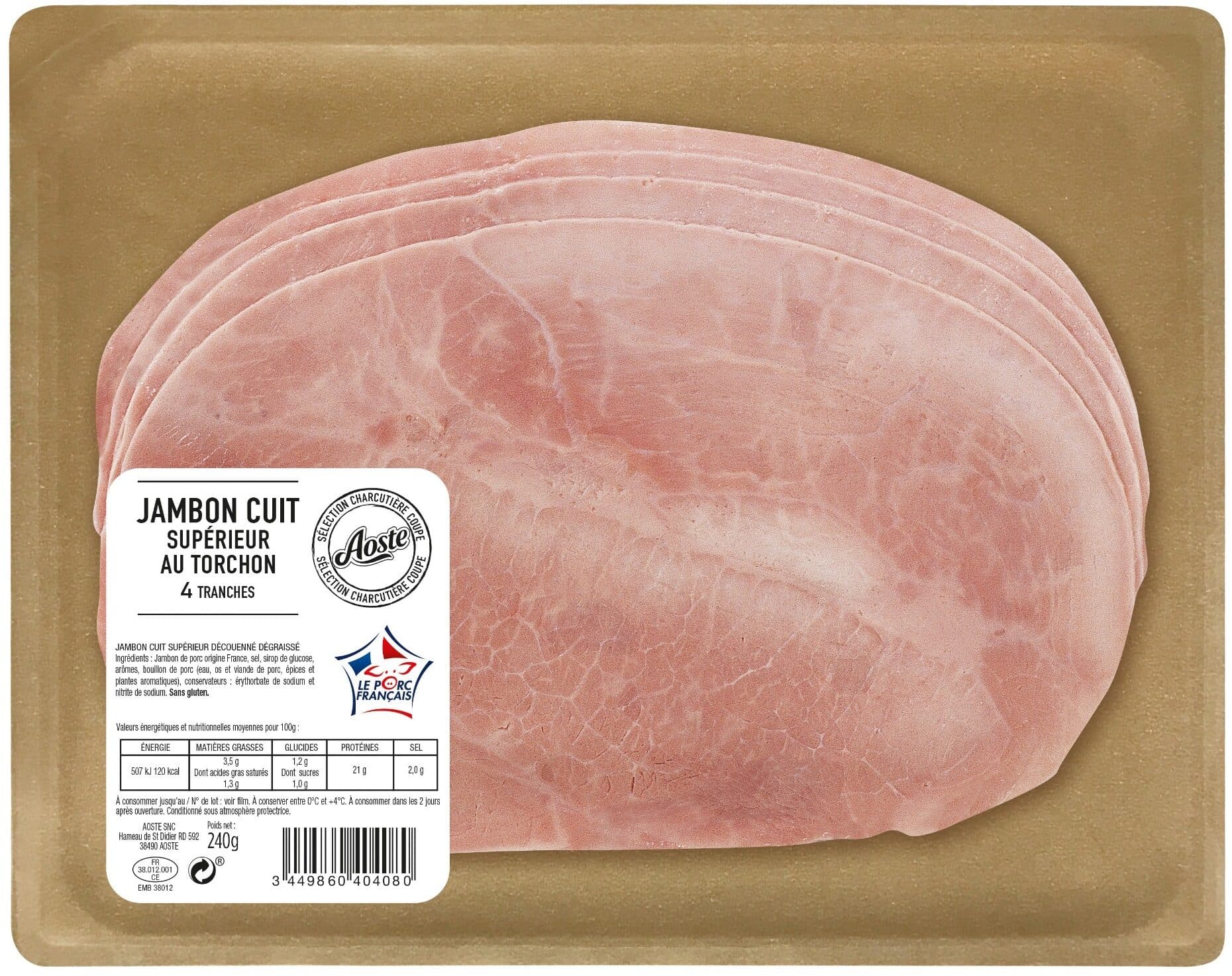 Aoste Jambon cuit supérieur au torchon packshot